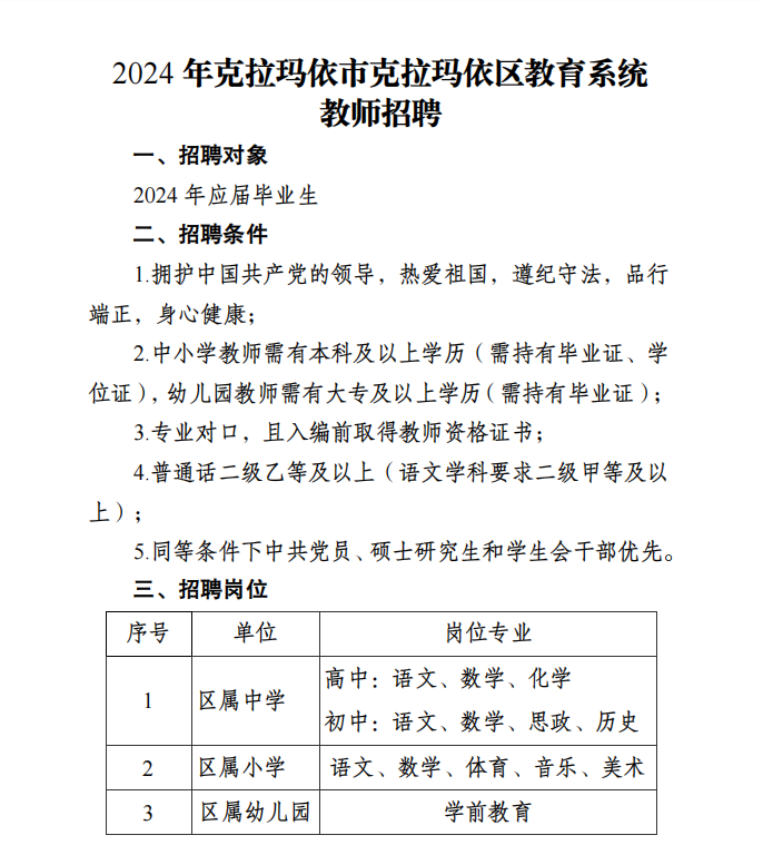 克拉玛依市教育局最新招聘公告概览